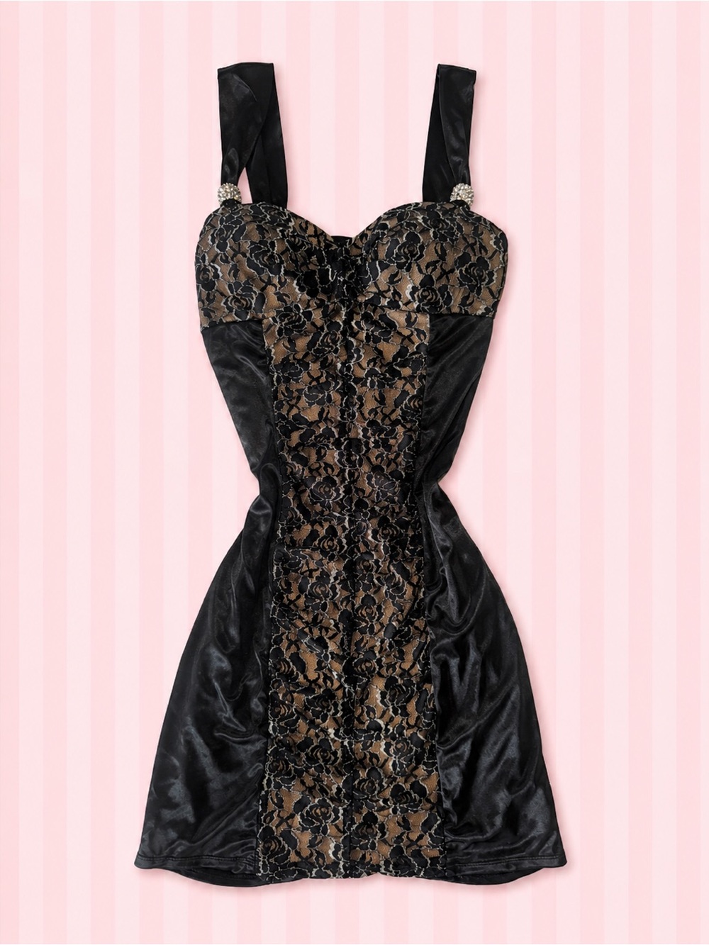 Love Tease Black Lace Satin Bodycon Mini Dress | Y2K Going Out Dress